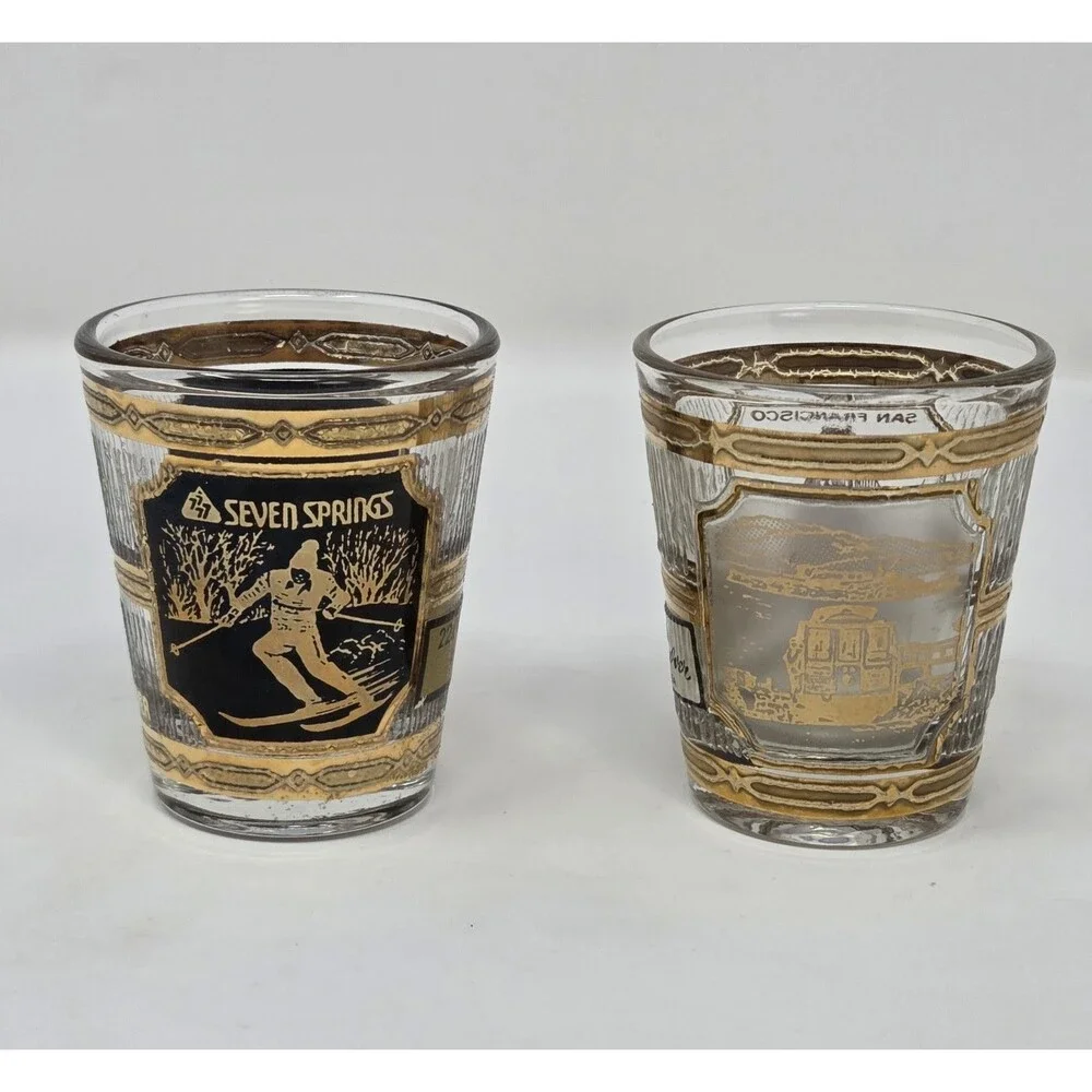 Culver 22K Gold Shot Glass Set Seven Springs San Francisco 1960s SouvenirCulver‎